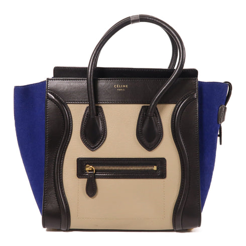 CELINE Micro Luggage Hand Bag Calfskin Leather/Suede Leather Black/Blue/Khaki