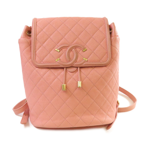 CHANEL Quilted CC GHW Backpack Rucksack Caviar Skin Leather Pink