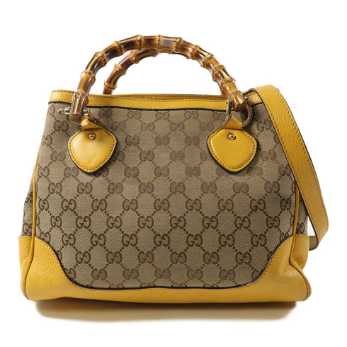 GUCCI GG GHW Diana 2 Way Shoulder Bag Handbag 308360 Canvas/Leather Brown/Yellow