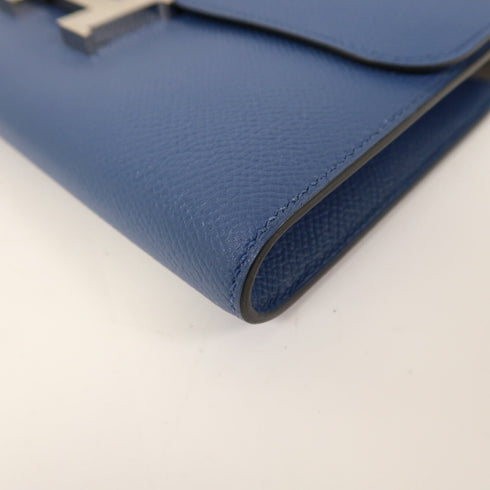 HERMES PHW Constance Long Wallet Epsom Leather Bleu Agate
