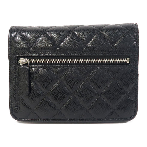 CHANEL Quilted CC SHW Wallet On Chain Mini WOC Chain Shoulder Bag Caviar Black