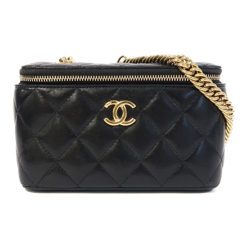 CHANEL Quilted CC GHW Vanity Case Chain Shoulder Bag AP3120 Lambskin Black