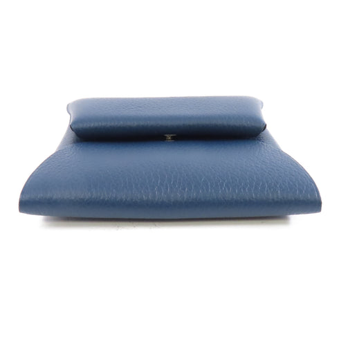 HERMES PHW Bastia Coin Case Purse Chevre Leather Bleu Zanzibar Bleu de Prusse