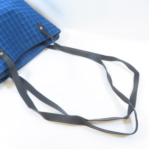 HERMES PHW Amedaba Shoulder Tote Bag Canvas Blue