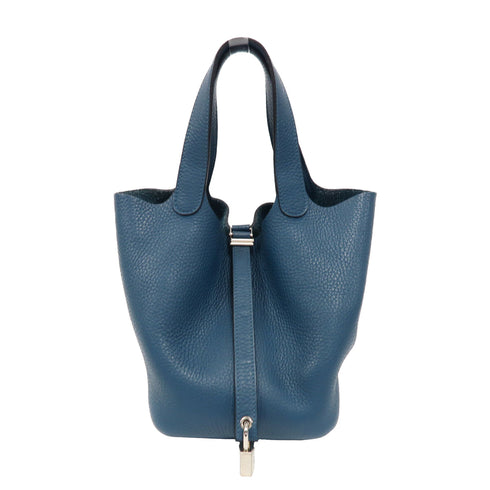 HERMES PHW Picotin PM Handbag Clemence Leather Cobalt