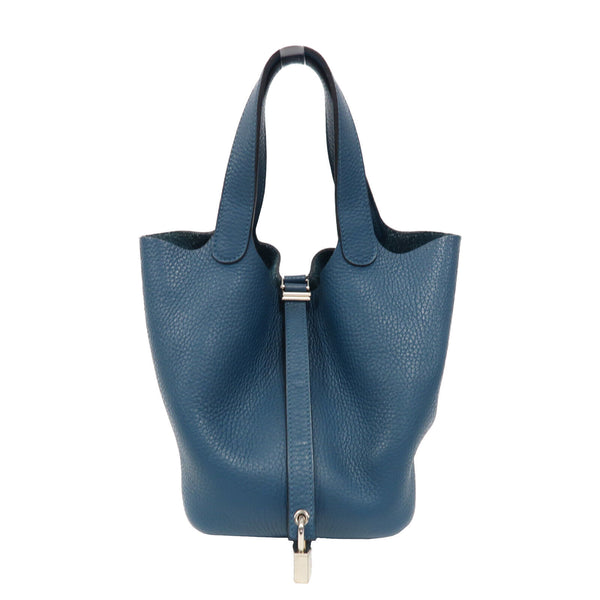 HERMES PHW Picotin PM Handbag Clemence Leather Cobalt