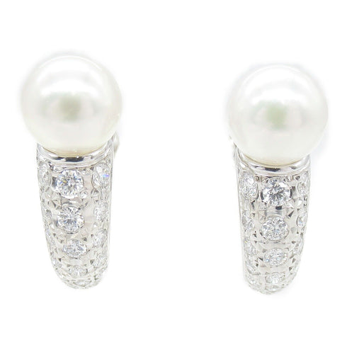 MIKIMOTO Diamond Pearl Earrings 18K White Gold