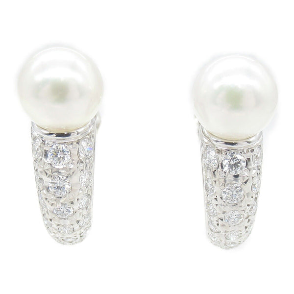 MIKIMOTO Diamond Pearl Earrings 18K White Gold