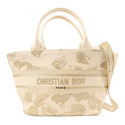 Christian Dior Hat Basket Gradient Butterflies 2 Way Bag Canvas White/Gold
