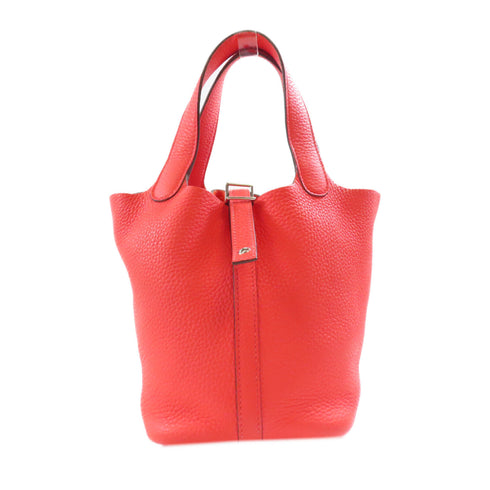 HERMES PHW Picotin PM Handbag 056289CK Clemence Leather Rose Texas/Red