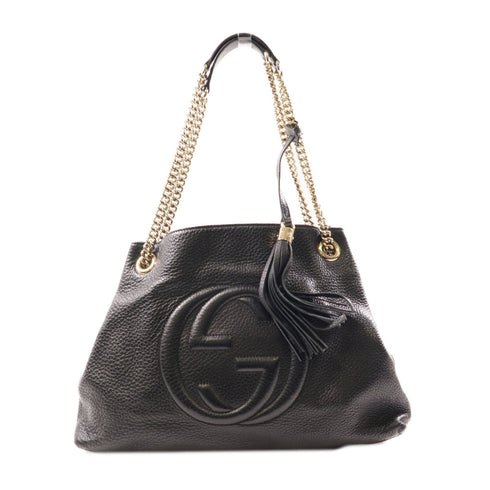 GUCCI GG GHW Shoulder Bag 308982 Calfskin Leather Black