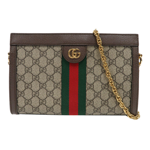 GUCCI GG GHW Ophidia GG Chain Shoulder Bag 503877 Coated Canvas Brown