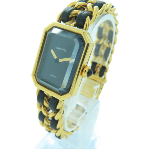 CHANEL CC Premier L Quartz Watch H0001 Gold Plated Black