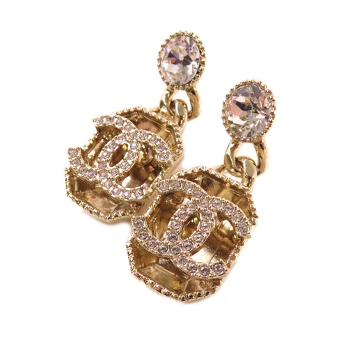 CHANEL CC GHW CC Earrings B24C Metal Rhinestones Gold Tone Color