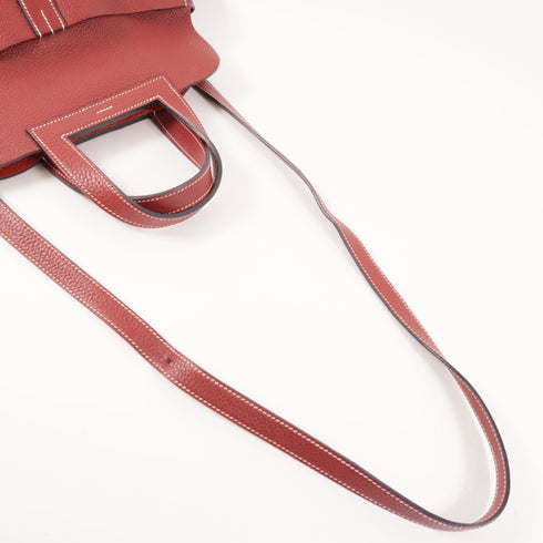 HERMES PHW Halzan 31 2 Way Shoulder Bag Handbag Clemence Leather Rouge H/Red