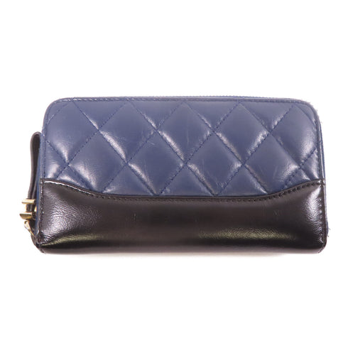 CHANEL Quilted CC SHW Wallet Calfskin Leather Navy/Black