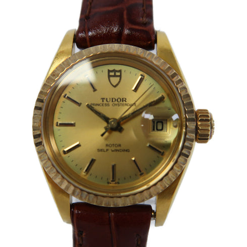 TUDOR Princess Oysterdate 26mm Automatic Watch 92411N Leather/18K Yellow Gold