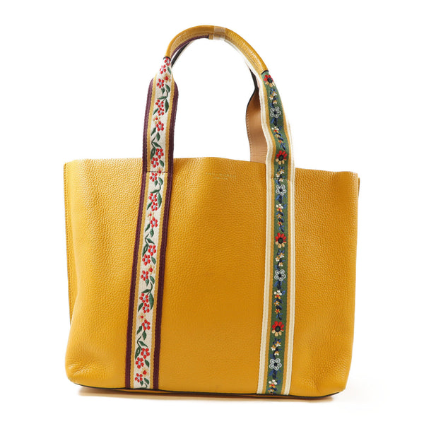 Tory Burch GHW Tote Bag Shoulder Bag Calfskin Leather Yellow