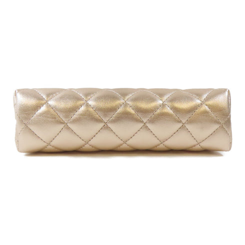 CHANEL Quilted CC SHW Pouch Cosmetic Bag Lambskin Leather Pink