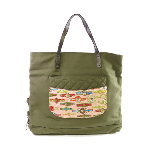 CHANEL Quilted GHW CC Tote Bag Shoulder Bag Canvas Green