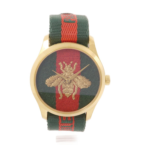 GUCCI GG G-Timeless Quartz Watch YA126487A Stainless Steel Green/Red/Gold
