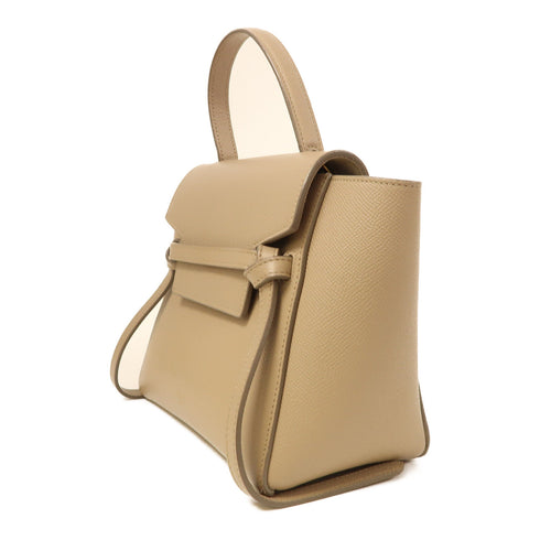 CELINE GHW Nano Belt Bag 2 Way Shoulder Handbag Calfskin Leather Beige