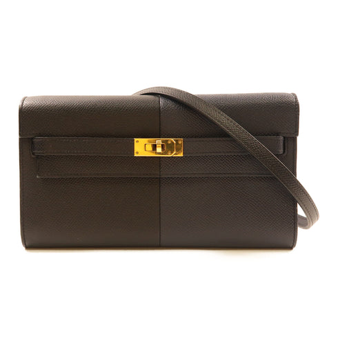 HERMES GHW Kelly To Go Shoulder Bag Veau Epsom Leather Black Navy Blue