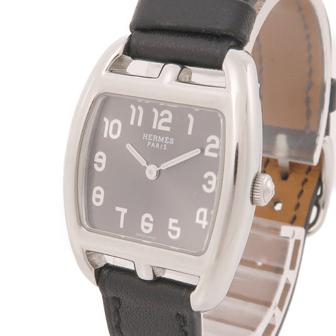 HERMES Cupe Cod Quartz Watch CT1.210.230.VBN Stainless Steel Leather Black