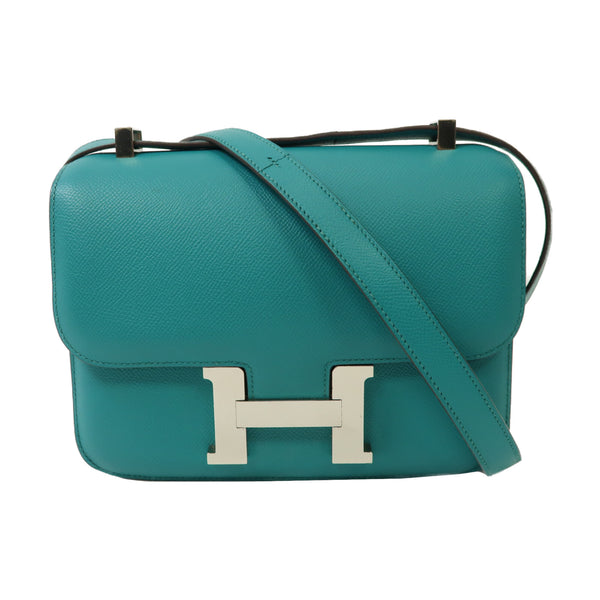 HERMES PHW Constance 24 Shoulder Bag Epsom Leather Bleu Paon