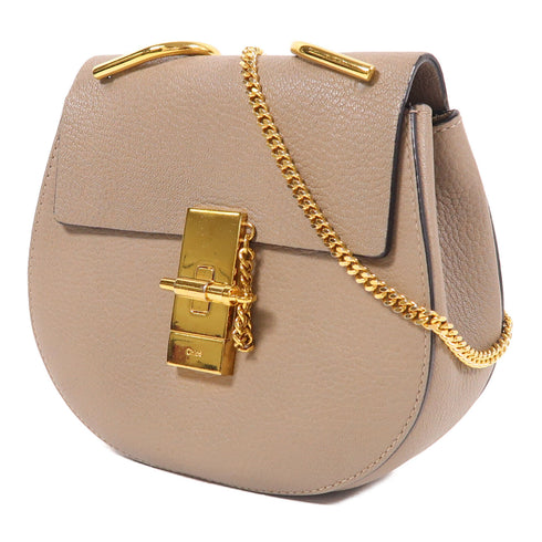 Chloe GHW Drew Chain Shoulder Bag Calfskin Leather Grey
