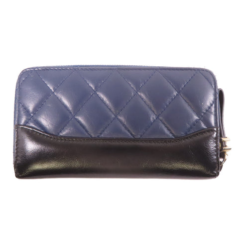 CHANEL Quilted CC SHW Wallet Calfskin Leather Navy/Black