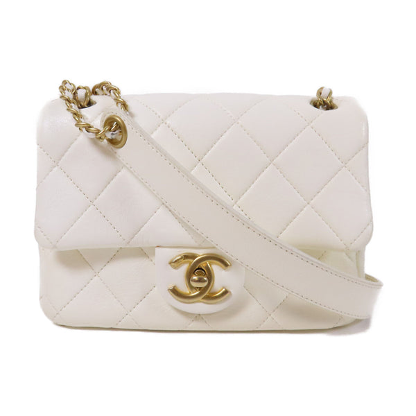 CHANEL Quilted CC GHW Mini Flap Chain Shoulder Bag AS3109 Lambskin Leather White