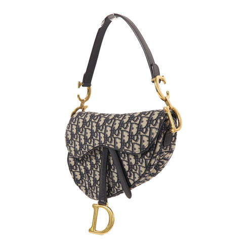 Christian Dior CD GHW Saddle Shoulder Bag Canvas Blue