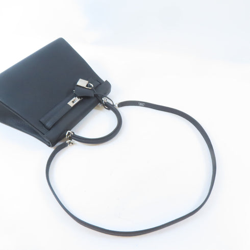 HERMES PHW Kelly 25 2 Way Shoulder Handbag Togo Leather Black Noir