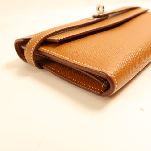 HERMES PHW Kelly Wallet Long Wallet Epsom Leather Gold