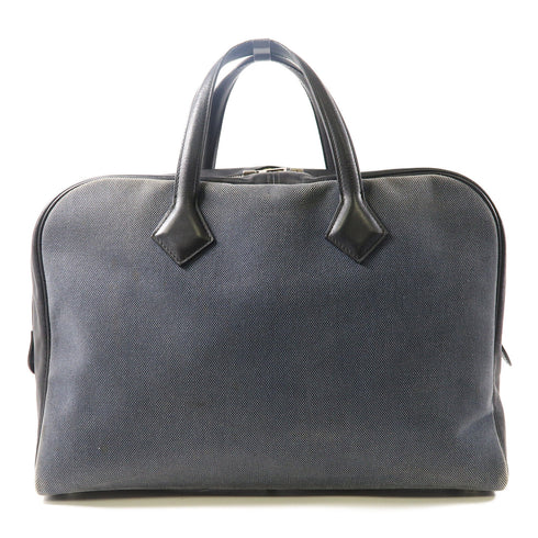 HERMES PHW Victoria 2 12H Handbag Toile H/Swift Leather Black/Grey