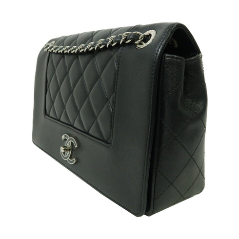 CHANEL Quilted CC SHW Mademoiselle Chain Shoulder Bag Calfskin Leather Black