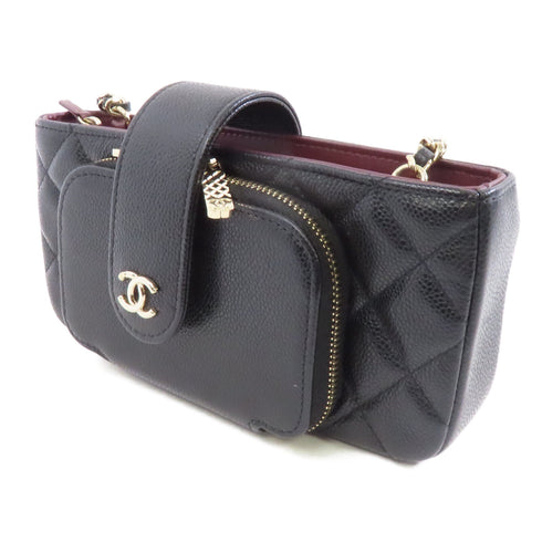 CHANEL Quilted CC GHW Affinity Phone Chain Shoulder Bag Calfskin Leather Black