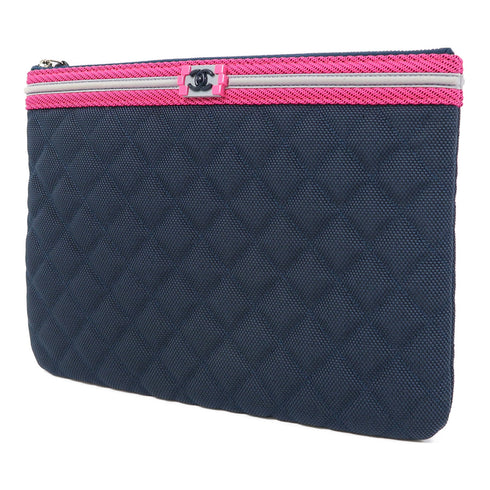 CHANEL Quilted CC SHW Clutch Bag Pouch Canvas Blue