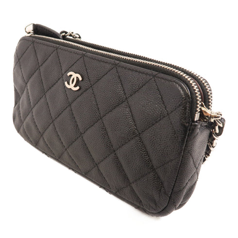 CHANEL Quilted CC SHW Chain Shoulder Bag Crossbody Calfskin Leather Black