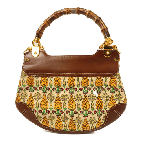 GUCCI GG GHW Pigna Print Peggy Bamboo 2 Way Shoulder Bag Handbag Canvas Leather