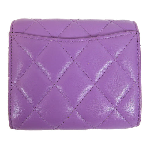 CHANEL Quilted CC SHW Wallet Lambskin Leather Purple