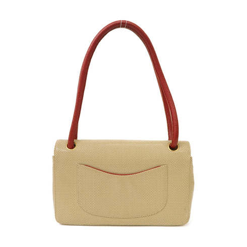 CHANEL CC GHW Shoulder Bag Calfskin Leather Beige Red