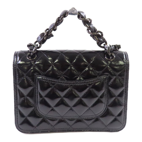 CHANEL CC Mini Flat Chain Hand Shoulder Bag Calfskin Leather
