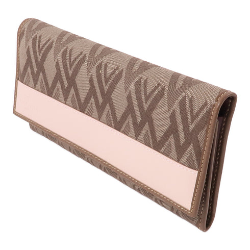 Valentino GHW Long Wallet Canvas Brown Pink