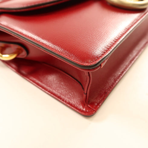 GUCCI GG GHW Shoulder Bag 589474 Calfskin Leather Red