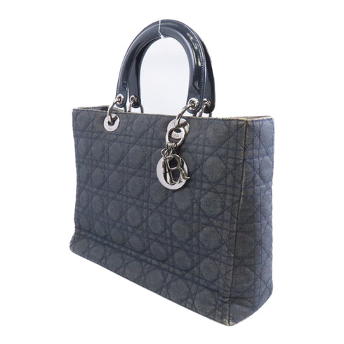 Christian Dior CD SHW Lady Dior Bag 2w Way Shoulder Handbag Denim Navy