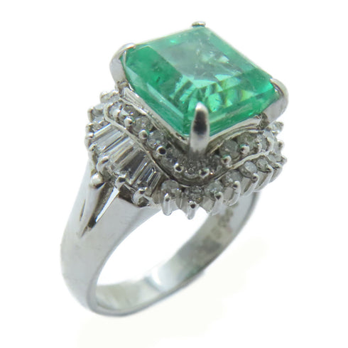 FINE JEWELRY 2.84ct Emerald 0.66ct Diamond Ring PT900 Platinum US#5.75