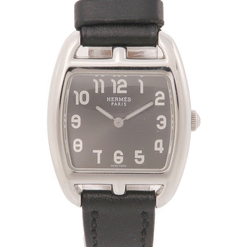 HERMES Cupe Cod Quartz Watch CT1.210.230.VBN Stainless Steel Leather Black