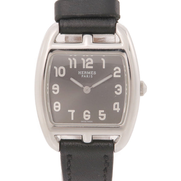 HERMES Cupe Cod Quartz Watch CT1.210.230.VBN Stainless Steel Leather Black